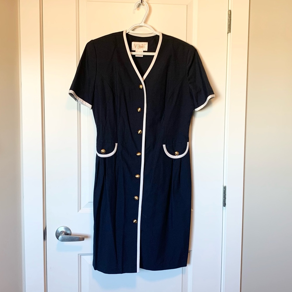 Vintage Navy Button Down Dress - Picture 5 of 9